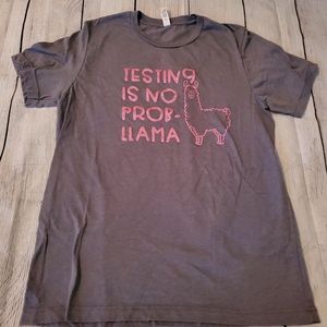 Gray Graphic Tee with Pink Llama Design